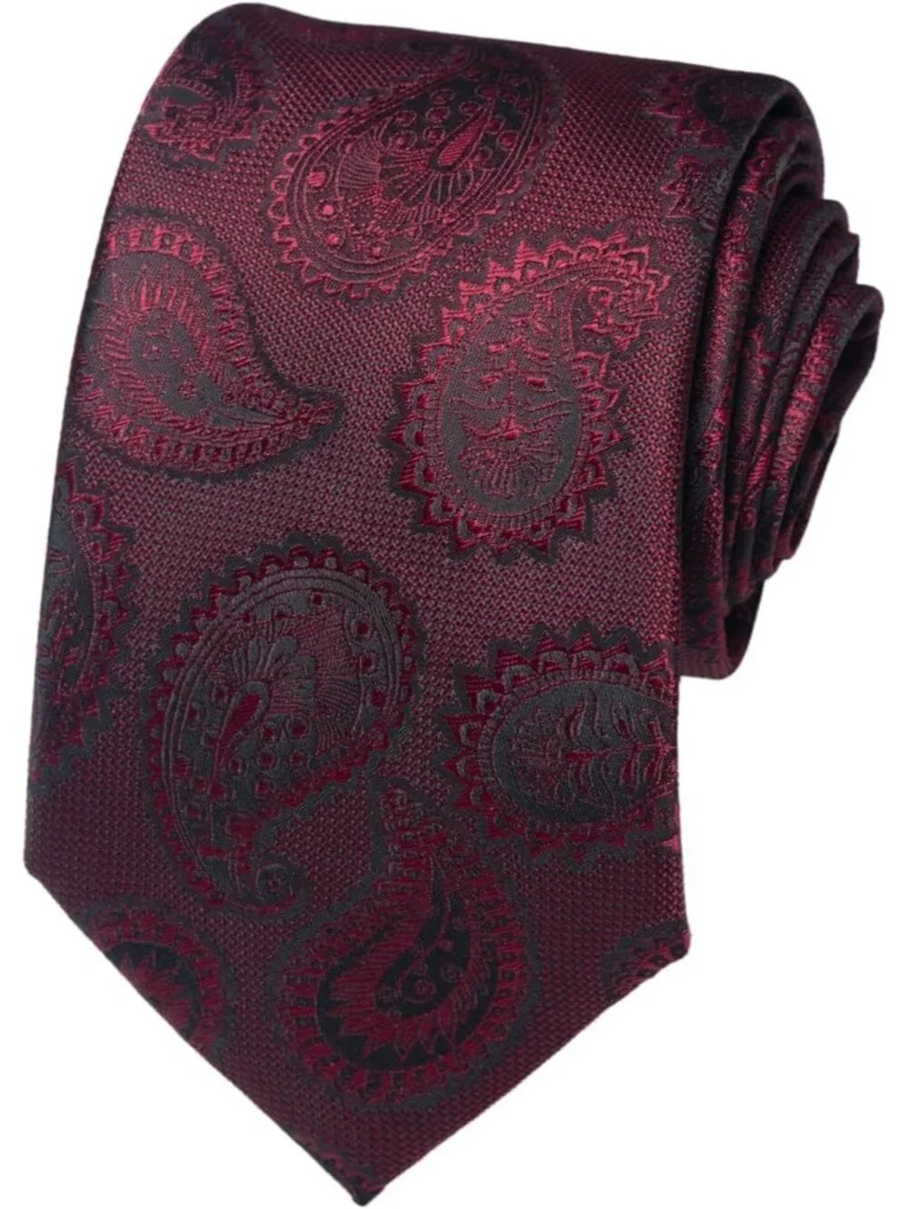 Men's Burgundy 100% Microfiber Paisley Jacquard Formal Necktie For Business